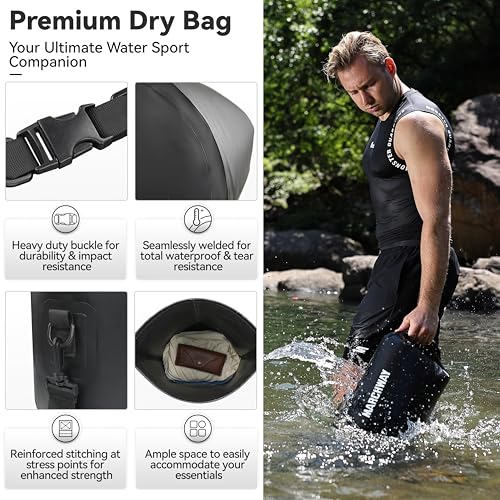 MARCHWAY Floating Waterproof Dry Bag Backpack 5L/10L/20L/30L/40L, Roll Top Sack Keeps Gear Dry for Kayaking, Rafting, Boating, Swimming, Camping, Hiking, Beach, Fishing - color: Black, size: 20L
