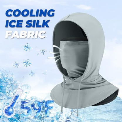 ROCKBROS Cooling Balaclava Face Mask 3 in 1 Full Face Mask for Summer with Ear Loops Neck Gaiter Sun UV Protection - color: Lightgray*2