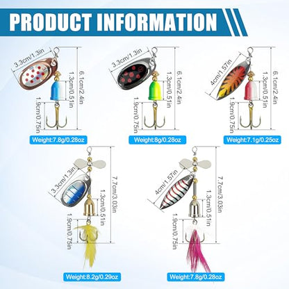 Fishing Lures Spinnerbait Kit Rooster Bait Tail Fishing Lures Inline Spinner Baits Bass Salmon Trout Spoon Hard Metal Spinnerbaits for Saltwater Freshwater - style: 5pcs-(2.4"-3.03")-(0.25-0.28oz)