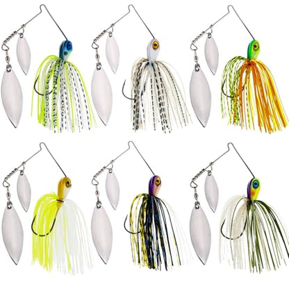 Reaction Tackle Tungsten Double Willow Spinnerbait, Compact Profile Bass Fishing Lure with Flash and Vibration for Largemouth and Smallmouth Bass (2-Pack) - color: Chartreuse White, size: 1/2 Oz