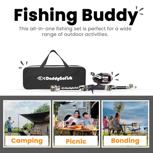 DaddyGoFish Kids Fishing Pole - Rod Reel Combo Tackle Box Starter Set - First Year Small Dock Gear Kit for Boys Girls Toddler Youth Age Beginner Little Children Junior Anglers