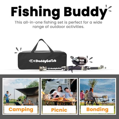 DaddyGoFish Kids Fishing Pole - Rod Reel Combo Tackle Box Starter Set - First Year Small Dock Gear Kit for Boys Girls Toddler Youth Age Beginner Little Children Junior Anglers