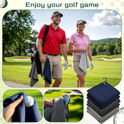 Batiyeer 12 Pcs Golf Towel Bulk for Golf Bags Microfiber Fabric Towel with Clip Waffle Pattern, Fitness, Camping, Hiking, Yoga - color: Navy Blue, Dark Gray, Light Gray