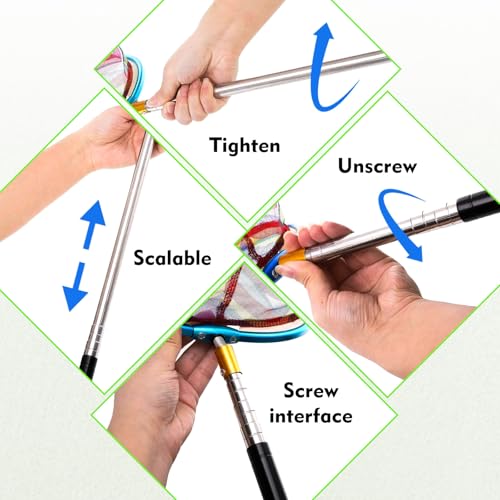 2PCS Kids Fishing Nets with Bucket - Telescoping Handle Retractable Landing Net Lightweight Aluminum Pole for Catch and Release Frog, Minnow, Butterfly, Crab, Beach and Creek Outdoor - color: BLUE