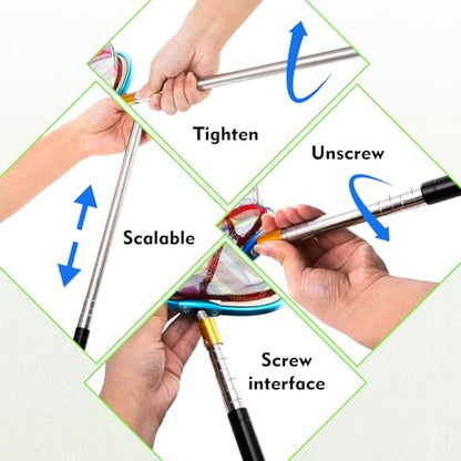 2PCS Kids Fishing Nets with Bucket - Telescoping Handle Retractable Landing Net Lightweight Aluminum Pole for Catch and Release Frog, Minnow, Butterfly, Crab, Beach and Creek Outdoor - color: BLUE