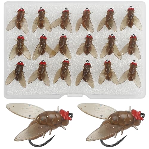 Bionic Fly Fishing Bait,18pcs/36pcs Trout Jig Swimbait Fly Hook Soft Bait Dry Flies Fly Fishing Lures Assortment Kit Attractant Fishing Gear Artificial Fishing Lure Panfish Lure Set - color: Browm-18PCS