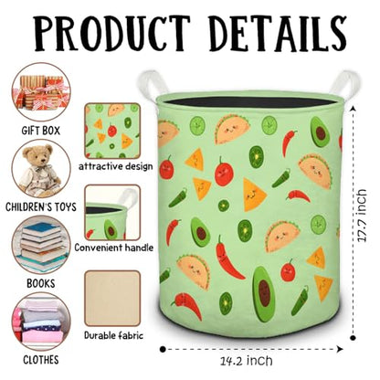 Sage Green Mexican Laundry Basket, Trendy Mexican Food Taco Avocado Tomato Cute Foldable Laundry Hamper With Handles Clothes Toys Storage Basket for Kids Room Nursery Home Bedroom - color: Sage Mexican - Basket