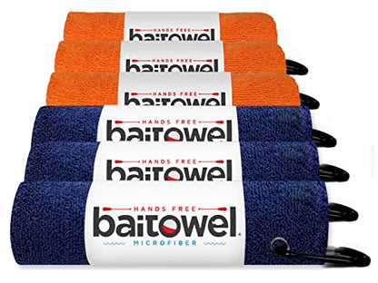 Bait Towel 6 Pack Fishing Towels with Clip for Fishing, Plush Microfiber nap Fabric, 16x16, The Original Bait Towel Multi-Pack - color: Navy-orange