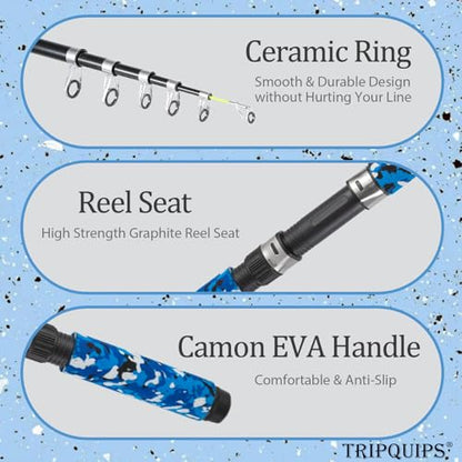 Tripquips Fishing Rod, 6.9ft 2Pcs Telescopic Fishing Pole Set, Spinning Rod and Reel Combo with Carrier Bag Freshwater Fishing Rod and Reel Combos Kits Fishing Gear (Type B: 2PCS Fishing Combo)