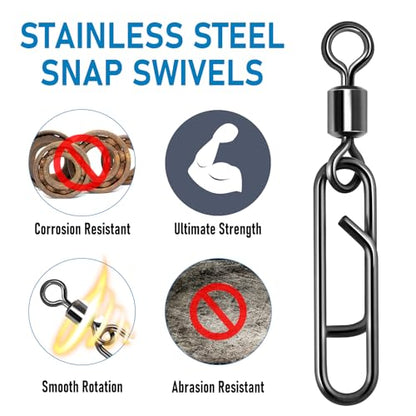 Dr.Fish Fishing Clips with Swivels, Speed Power Clips with Barrel Swivels Quick Change Lure Snap Swivels Fishing Tackle Leader Line Connector for Freshwater & Saltwater - size: #4(1.2")-77LB-50 Pack