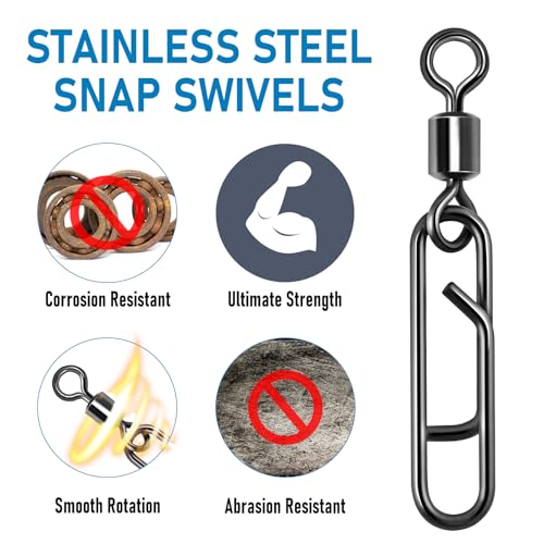 Dr.Fish Fishing Clips with Swivels, Speed Power Clips with Barrel Swivels Quick Change Lure Snap Swivels Fishing Tackle Leader Line Connector for Freshwater & Saltwater - size: #1/0(1.8")-132LB-50 Pack