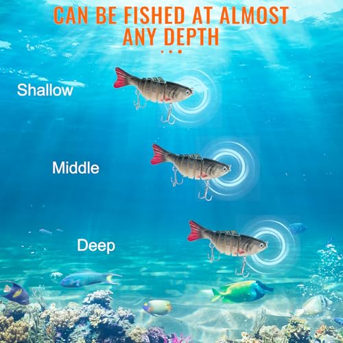 Swimmax for Saltwater and Freshwater, Realistic Fishing Lures for Bass Trout Crappie Walleye Pike Bluegill Salmon, Swimbait for Bass Fishing, Amazing Fishing Gear Gifts for Family