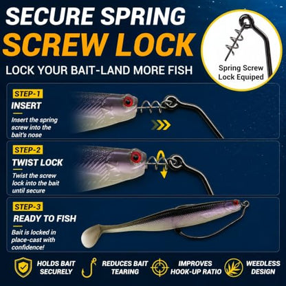 EWG Swimbait Hooks with Screw Lock, 20Pcs Bass Hooks 1/0-6/0 | Wide Gap Weedless Hooks for Bass Fishing, Bait Stopper Beads for DIY Riggings, Sharp Soft Plastic Worm Hooks - size: Selected Sizes Kit