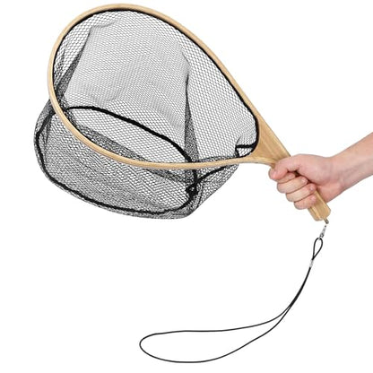 Fly Fishing Nets for Trout - Fishing Landing Net,Soft Rubber Catch and Release Fish Net with Wooden Handle Frame,Gifts for Anglers and Fly Fishing Enthusiasts,Dark Web