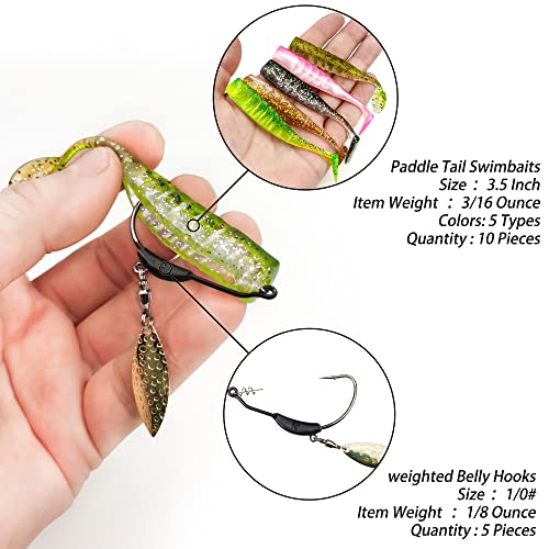 Soft Fishing Lures Shad Minnow Swimbaits, Pre-Rigged Jig Heads Paddle Tail Swim Baits for Bass, Trout, Walleye, Crappie, Sinking Jigs Bait for Saltwater Freshwater, Fishing Gifts for Men - color: B3-15pcs-3.5"-3/16oz