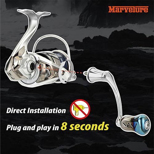 Mamba Series Power Handle 2.28'' (58 mm) with Titanium Knob Compatible for Shimano Stradic FL FM, Stella, Vanford, Vanquish, Twin Power, Nasci FC FD 1000-5000 Spinning Reels - color: Silver