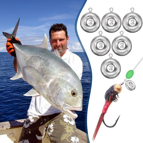 Shimeyao 18 Pieces Disc Sinkers Fishing Weights No Roll Disc Fishing Sinkers Weights for Saltwater Trolling Surf Tackle - size: 2oz