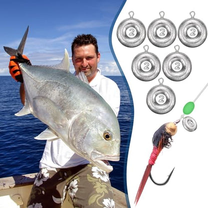 Shimeyao 18 Pieces Disc Sinkers Fishing Weights No Roll Disc Fishing Sinkers Weights for Saltwater Trolling Surf Tackle - size: 2oz