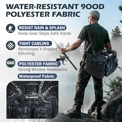 PLUSINNO Tackle Bag - Expandable Fishing Bag with fishing net for Saltwater & Freshwater - Water Resistant Fishing Gear Shoulder Bag For Men - color: Tackle Bog with Lure tool &Fishing Net