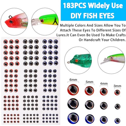 Blank Fishing Lure Kit,Unpainted Popper Plug Lures DIY Crank Bait Set Fishing Pliers Treble Hooks 3D/4D Lure Eyes Bait Sticker Split Rings,Fish Tackle Accessories Kits - color: Lure Kit-249pcs
