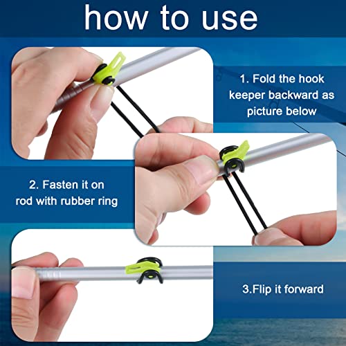 Gejoy 21 Pcs Fishing Hook Holder Fishing Rod Hook Keeper with 3 Size Elastic Rubber Rings, Adjustable Spring Lure Bait Holders for Most Rods - color: Yellow