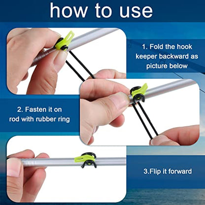 Gejoy 21 Pcs Fishing Hook Holder Fishing Rod Hook Keeper with 3 Size Elastic Rubber Rings, Adjustable Spring Lure Bait Holders for Most Rods - color: Yellow