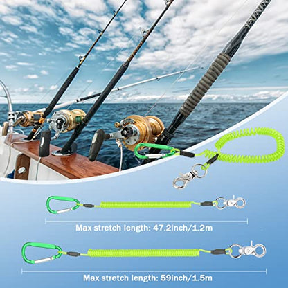 Woanger 6 Pack Fishing Lanyard Steel Wire Coiled Lanyard Tool Lanyards for Hand Tools Kayak Retractable Tool Leash Fishing Rod Safety Lanyards Gear with Alloy Clips for Pliers Boating - color: Green