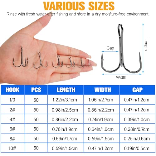 50 Pack Fishing Treble Hooks Kit High Carbon Steel Fish Hook Strong Sharp Round Bend Split Rings for Lures Baits Saltwater Freshwater Fishing Size 1/0 2 4 6 8 10 - color: Black, size: 4# - 50pcs