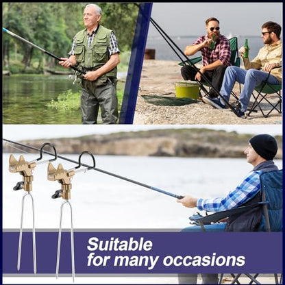 Libima 4 Pieces Fishing Rod Holders for Bank Upgraded Stainless Steel Pole Holders 360 Degree Adjustable Rod Stand for Men Father Beach Fishing Equipment Birthday Gift - color: Gold