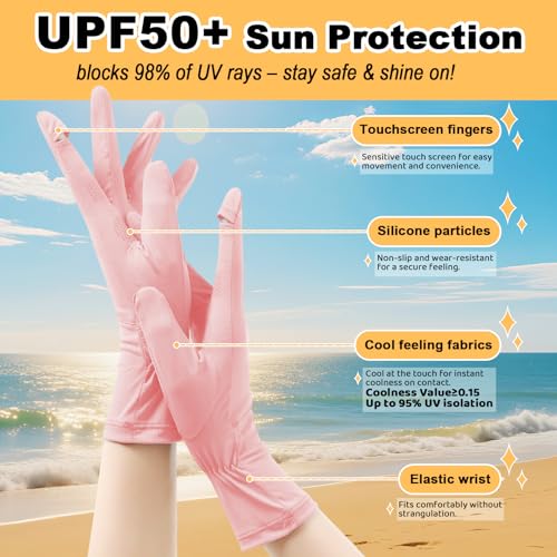 UPF 50+ Sun Protection Gloves for Women – Driving UV Protection Sun Gloves for Driving Hiking Outdoor Activities - color: Pink