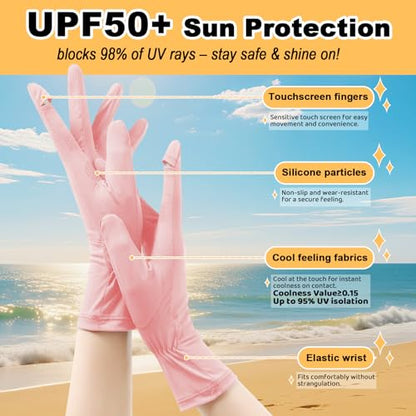 UPF 50+ Sun Protection Gloves for Women – Driving UV Protection Sun Gloves for Driving Hiking Outdoor Activities - color: Pink