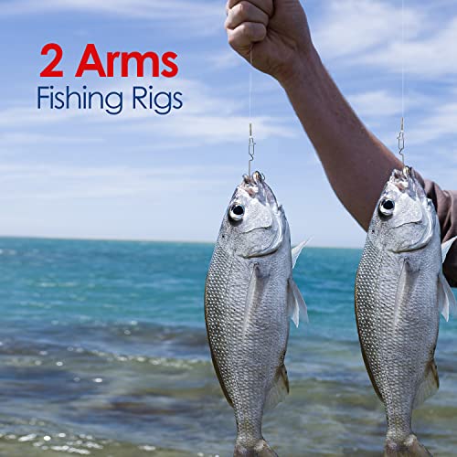 Fishing Leader Fishing Rigs, Luroad 6/12/18 Pcs Nylon-Coated Lines with Swivels Snap Beads, Stainless Steel Hooks Crimps Saltwater Freshwater for Fishing Lovers Angler, 1 Arm/ 2 Arms - color: E.2 Arm-Green-12pcs