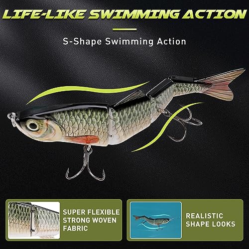 GOTOUR Jointed Swimbaits, Easy Catch Fishing Lures for Bass Trout Crappie | Wiggling Vibrating Rattling Gurgling for More Bites, Heavy-Duty Dyneema Fiber, Slow Sinking, Fresh & Saltwater Fishing Baits - color: C1-4.7"-0.6oz