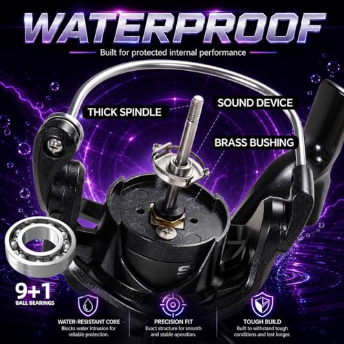 SOUGA Spinning Reel, Black Purple Metal Body Fishing Reel for Bass Pike Freshwater Light Saltwater, 9+1 BB, 5.2:1 Gear Ratio, CNC Aluminum Spool, Foldable Left Right Handle, EVA Knob,Size 1000-4000 - size: 1000