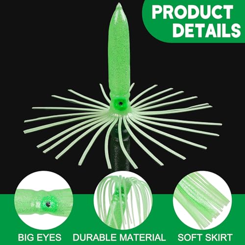 Luminous Octopus Squid Skirts Fishing Lures, 3/8PCS Trolling Squid Skirts Fishing Saltwater Octopus Lures Glow Soft Squid Bait Lures Saltwater Freshwater Fishing Tackle 11.8" - size: 8PCS