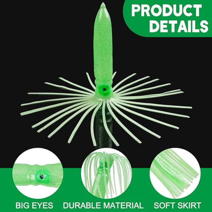 Luminous Octopus Squid Skirts Fishing Lures, 3/8PCS Trolling Squid Skirts Fishing Saltwater Octopus Lures Glow Soft Squid Bait Lures Saltwater Freshwater Fishing Tackle 11.8" - size: 3PCS