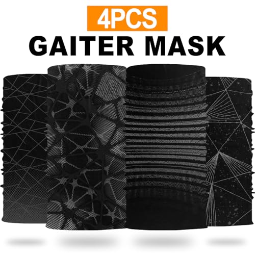 4Pack Neck Gaiter for Men Women Face Cover Mask Head Wrap Balaclava Headwear Bandana Headband Magic Scarf - color: A-black-stripes2