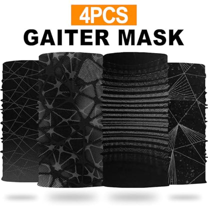 4Pack Neck Gaiter for Men Women Face Cover Mask Head Wrap Balaclava Headwear Bandana Headband Magic Scarf - color: A-black-stripes2