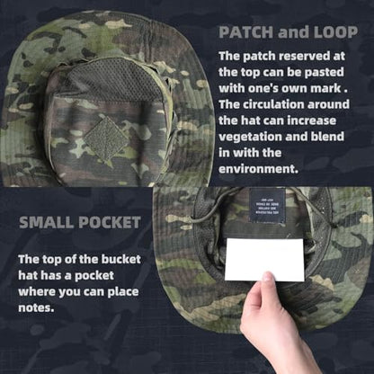 Camo Boonie Sun Hat with Face Mask UV Protection Fishing Hat Bucket Hat for Hunting Hiking Military Tactical Safari - color: Camo Cp Green
