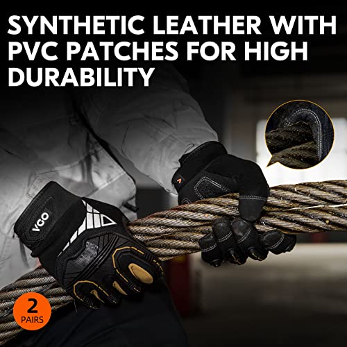 Vgo 2-Pairs Safety Work Gloves - Mechanics, Impact, Anti-Vibration, Rigger, Heavy Duty (M, Black, SL8849IP) - color: Gold&black-regular, size: Medium (2 Pairs)