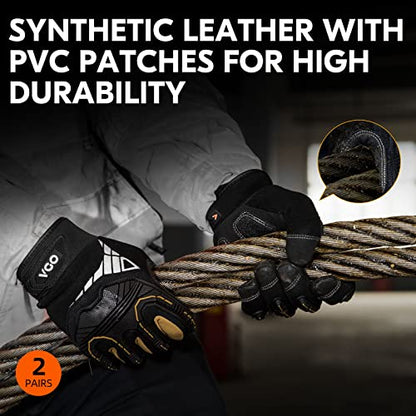 Vgo 2-Pairs Safety Work Gloves - Mechanics, Impact, Anti-Vibration, Rigger, Heavy Duty (M, Black, SL8849IP) - color: Gold&black-regular, size: Medium (2 Pairs)