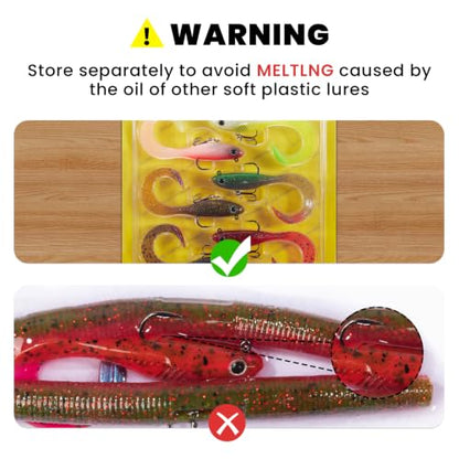 TRUSCEND Duramax Easy Catch Soft Fishing Lures with BKK Hook, Trembly Sinking & Vibrating Swim for More Bites, Pre-Rigged Curly & T-Tail Swimbait for Bass, Trout, Crappie, Freshwater Saltwater Fishing - color: A-2.5"-1/8oz