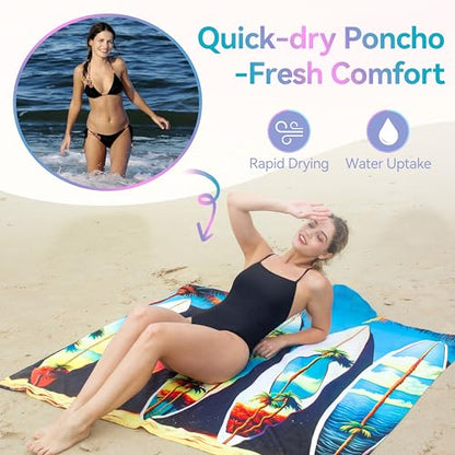 Catalonia Hooded Towel for Adults, Quick-Dry Beach Poncho with Hood, Sand-Free Summer Gift - color: Surfboard