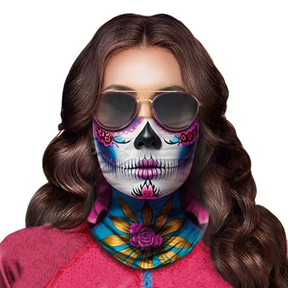 Obacle Skull Face Mask for Women Dust Wind Sun Protection Rave Festival Riding - color: Women Pink Flower Face Black Nose