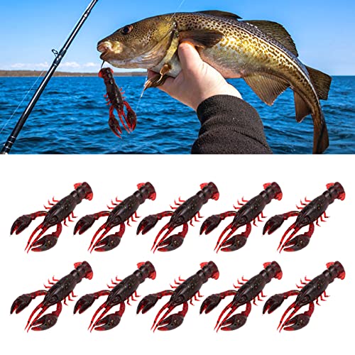 YUYTE Lures Crawfish Bait 10pcs Soft Fishing Lure Crawdad Bait PVC Shrimp Artificial Lure Baits for Freshwater and Saltwater Fishing - color: Sauce red