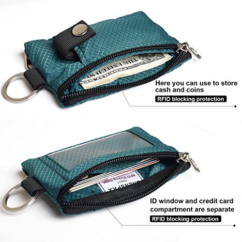 CHENSPRX Minimalist RFID Blocking Small Wallet with ID Window,WaterResistant Zip Id Case Wallet with Lanyard Keychain for Cards,Cash,Travel,Women,Men - color: DarkGreen