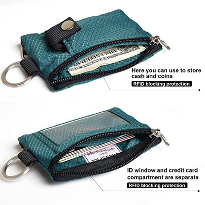 CHENSPRX Minimalist RFID Blocking Small Wallet with ID Window,WaterResistant Zip Id Case Wallet with Lanyard Keychain for Cards,Cash,Travel,Women,Men - color: DarkGreen