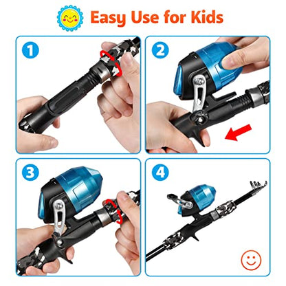 PLUSINNO Kids Fishing Pole with Spincast Reel Telescopic Fishing Rod Combo Full Kits for Boys, Girls, and Adults - color: Black, size: 4FT / 1.2M