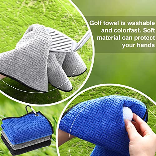 Batiyeer 12 Pcs Golf Towel Bulk for Golf Bags Microfiber Fabric Towel with Clip Waffle Pattern, Fitness, Camping, Hiking, Yoga - color: Black, Gray, Blue