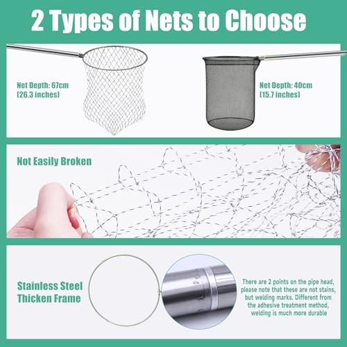2 Sets Chicken Catching Net Extra Thick 2 Poles 5.25 FT Poultry Fishing Net Extendable Landing Animal Catcher for Bird, Chicken, Goose, Ducks, Fish(2 Nets, 1 Hook, 2 Poles, 46 Inches)
